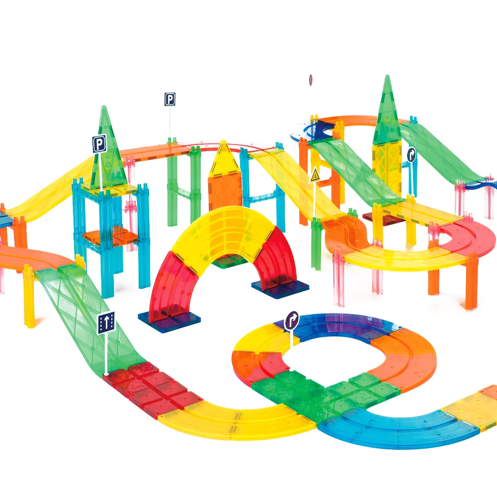 150 PCS Toys for Kids Race Car Track Building Block Educational Toy Set Magnetic Tiles Magnet DIY Play Set STEM Learning Toys