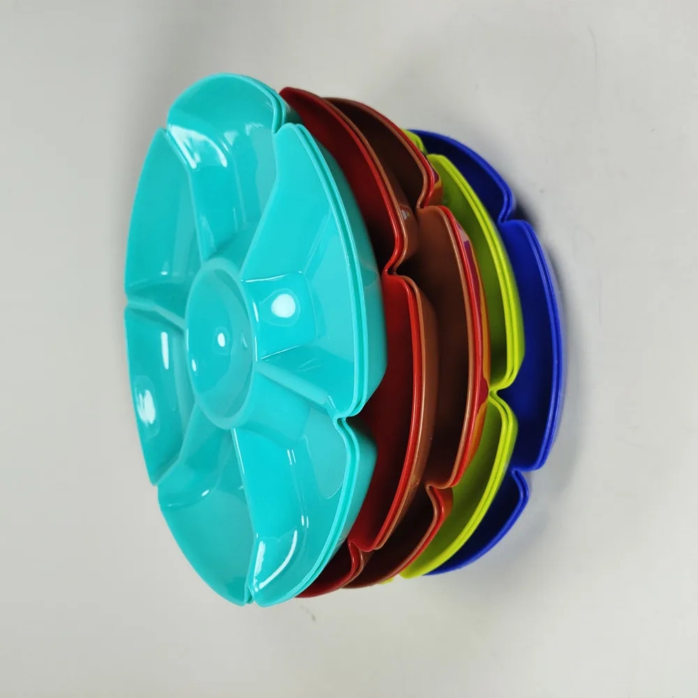 6 Pcs Plastic Divided Serving Trays with  Compartments Round Appetizer Tray Snacks Serving Dish Food Serving Dip Platter