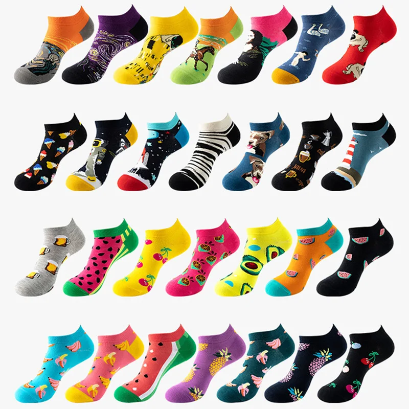 100% Organic Cotton Breathable Men Compression Ankle Quick Dry Cartoon Ankle Socks
