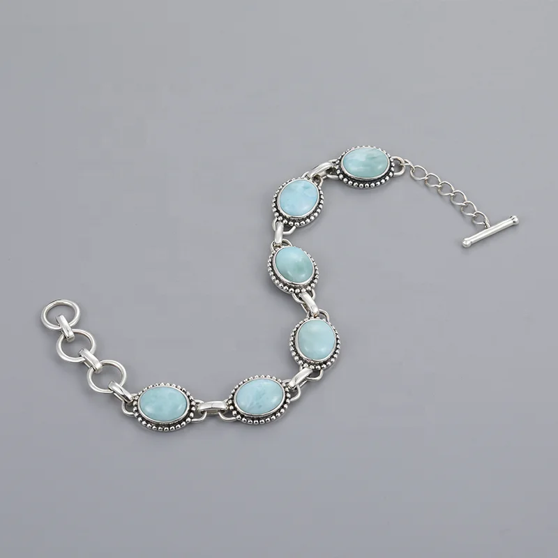 
Jewelry Charm 925 Sterling Silver Larimar Woman Bangle New 2021 Wholesale Fashion For Party TRENDY Oval Triangle Bracelet Gift 