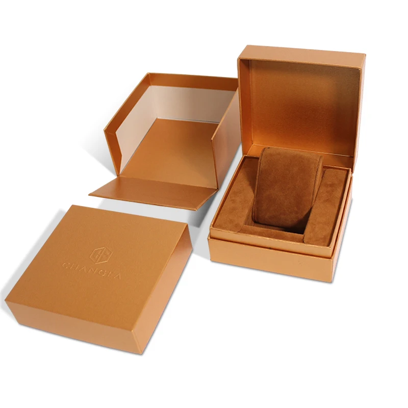 Custom Luxury High Quality Kraft Paper Watch Box Single Matte Empty Case Embossed Logo Stamping Handling Coated Paper Box