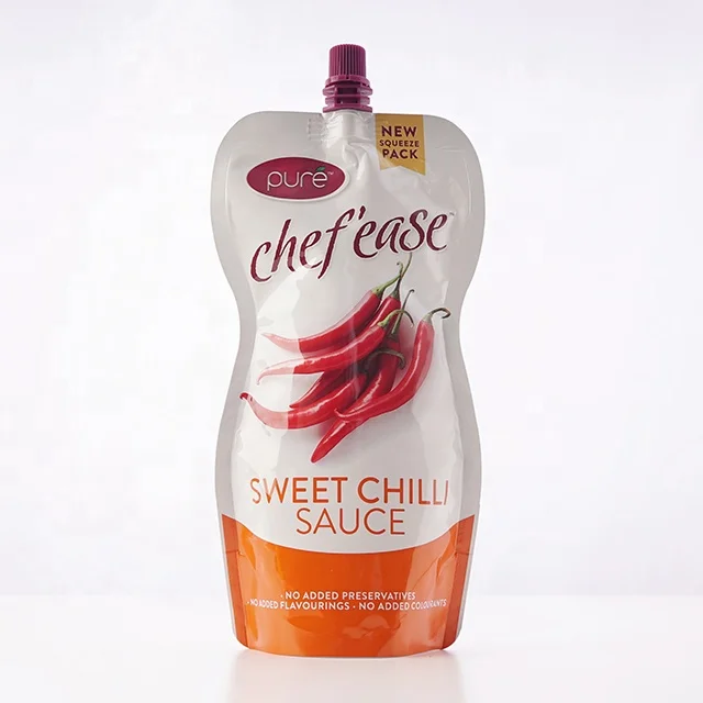 HQ PACK Custom Logo Mayonnaise Sauce Reusable Stand Up Food Packaging Spout Pouch Bag