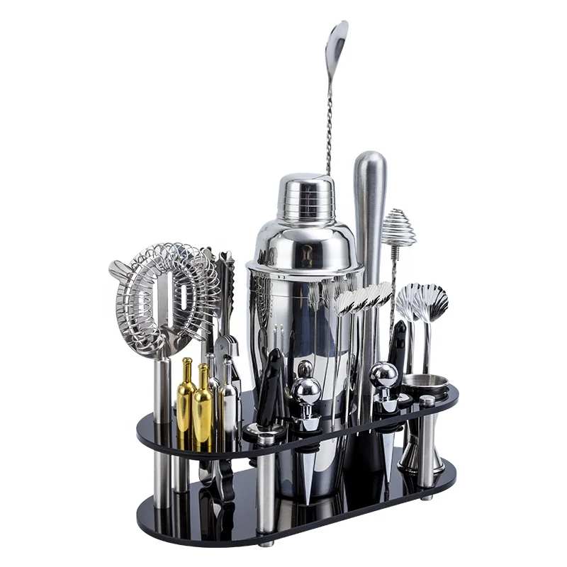 23pcs Perfect Home Bartending Kit Stainless Steel Bar Tool Set with Stylish Acrylic Stand