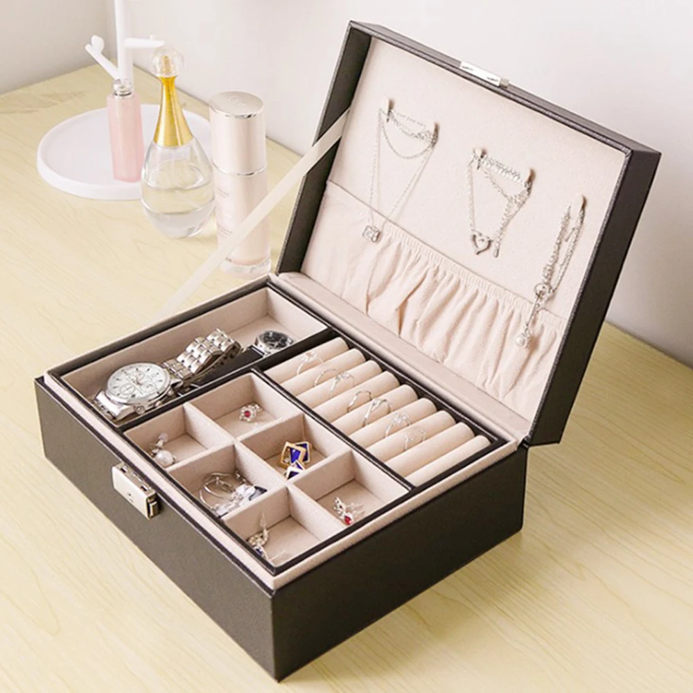 Luxury Jewelry Box Storage PU Leather Organizer Necklace Bracelet Earring Case For Household Storage