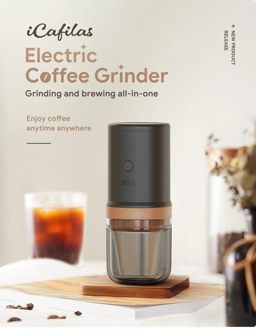 Automatic Portable Electric Coffee Grinder Can Grind Grains and Beans Drip Machine USB Charger