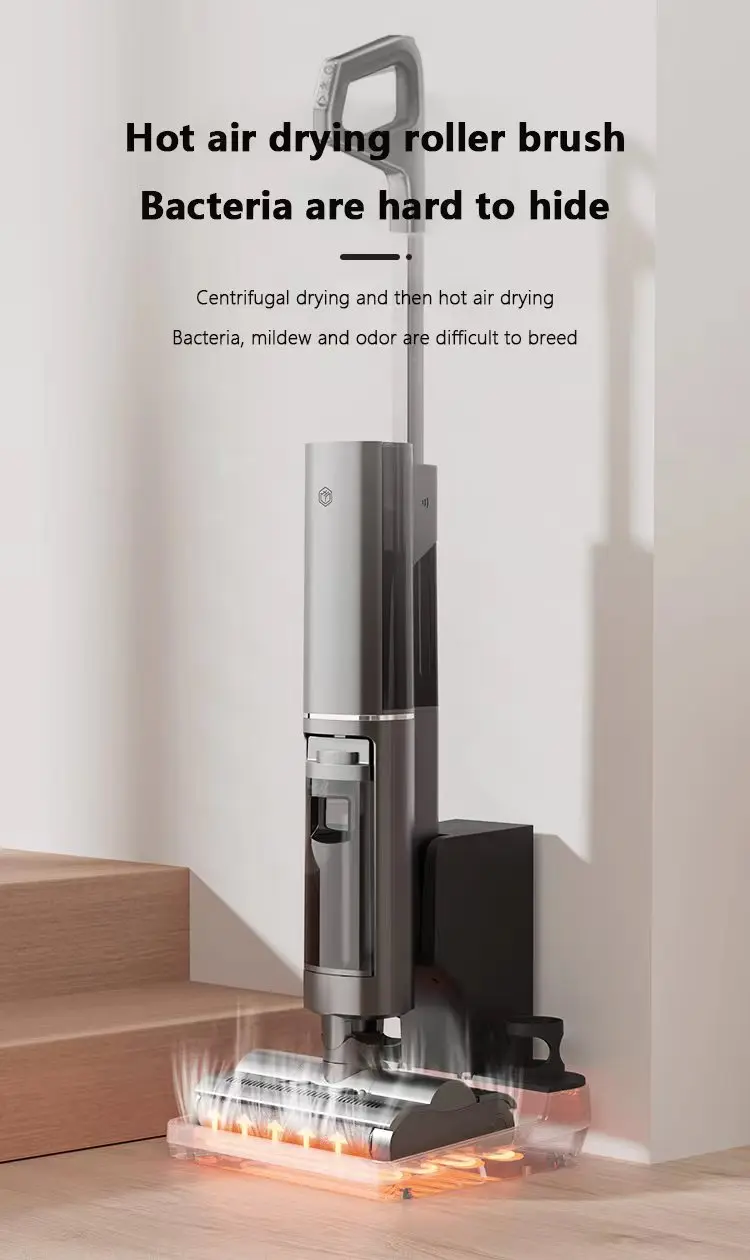 New design two cleaning brush home wireless upright rechargeable battery handheld vacuum cleaner wet dry with air dryer