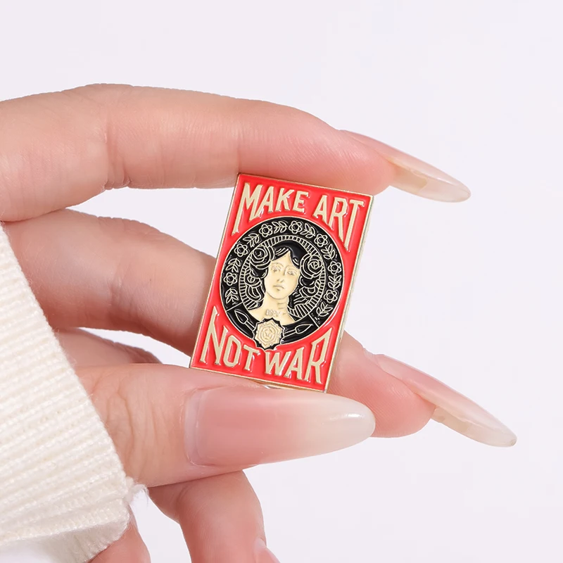 Anti-war Peace Rose Girl Pop Art Oil Painting Enamel Brooch Fashion Clothing Accessories Love Peace Backpack Badge Gift