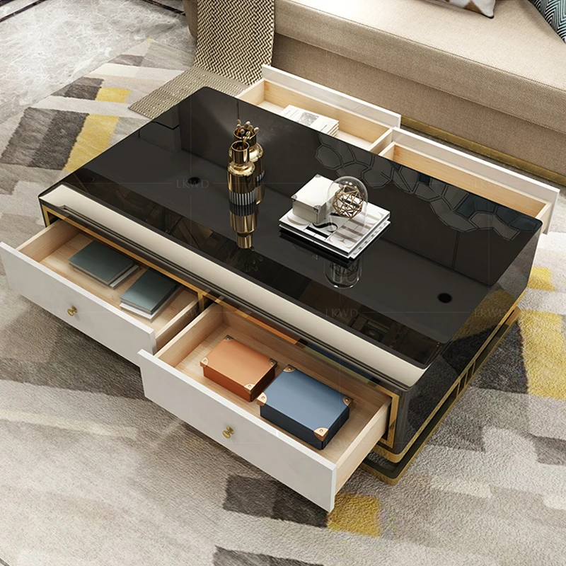 Simple living room TV cabinet combination small-family tempered glass kung fu light luxury office with drawer tea table