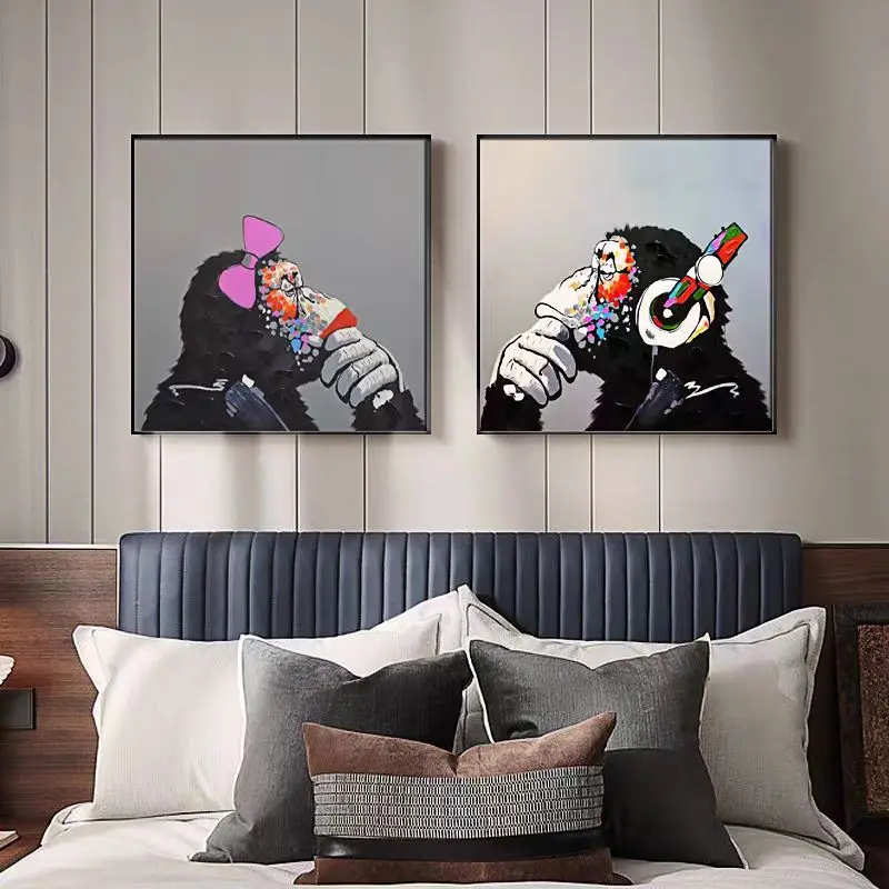 Hand drawn oil painting customized luxury home decoration sofa background bedroom decoration Thick textured animal oil painting