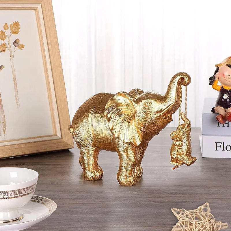 Home Decor Elephant Statue Good Luck Resin Elephant Figurine Ornament For Mother Gifts