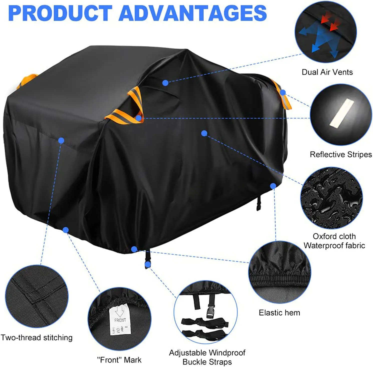 OEM custom logo dustproof 420d Waterproof Anti Wind Dust Snow ATV Cover In Elastic Hem
