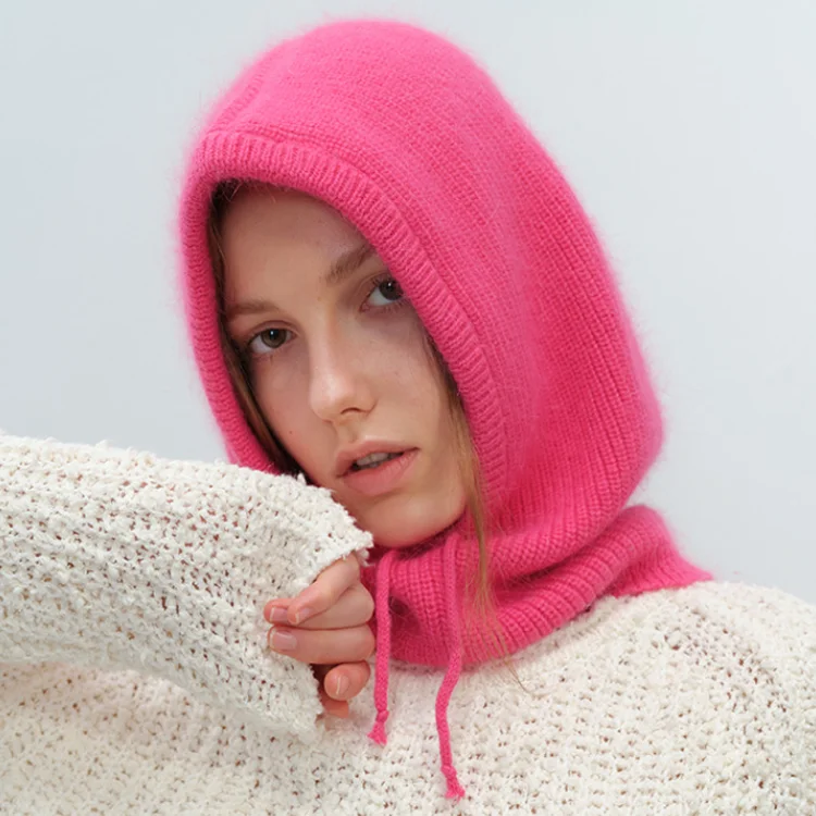 F-2260 INS simple design rabbit wool polyester beanie hats custom solid blank balaclava drawstring long winter hat cap