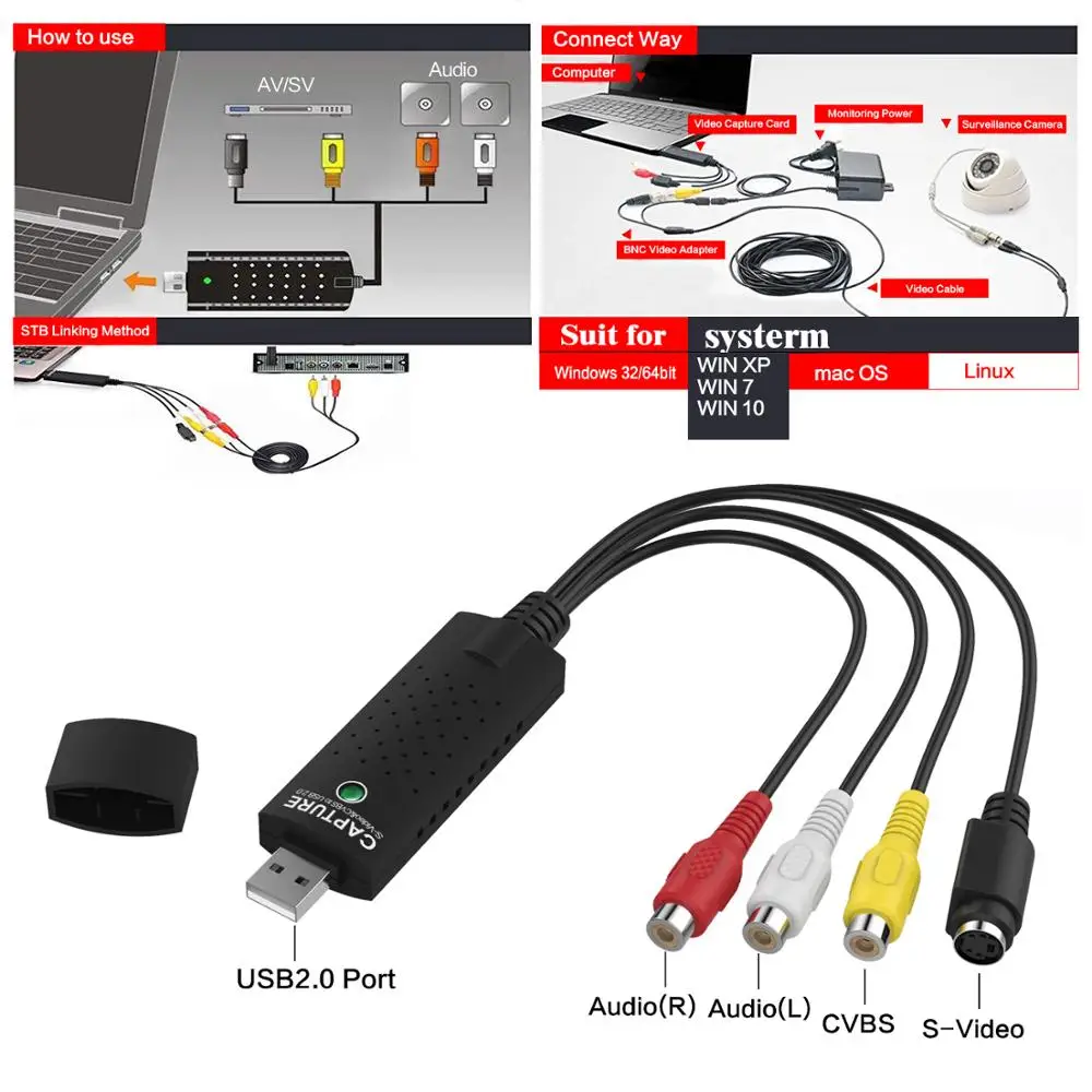 S-Video CVBS к USB2.0 4 канала AV карта захвата 2 0 USB Карта видеозахвата для