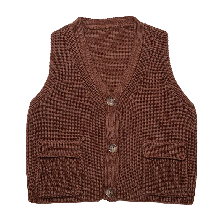 
Wholesale Brown Retro Velvet Sweater Quality Baby Knitted Vest 