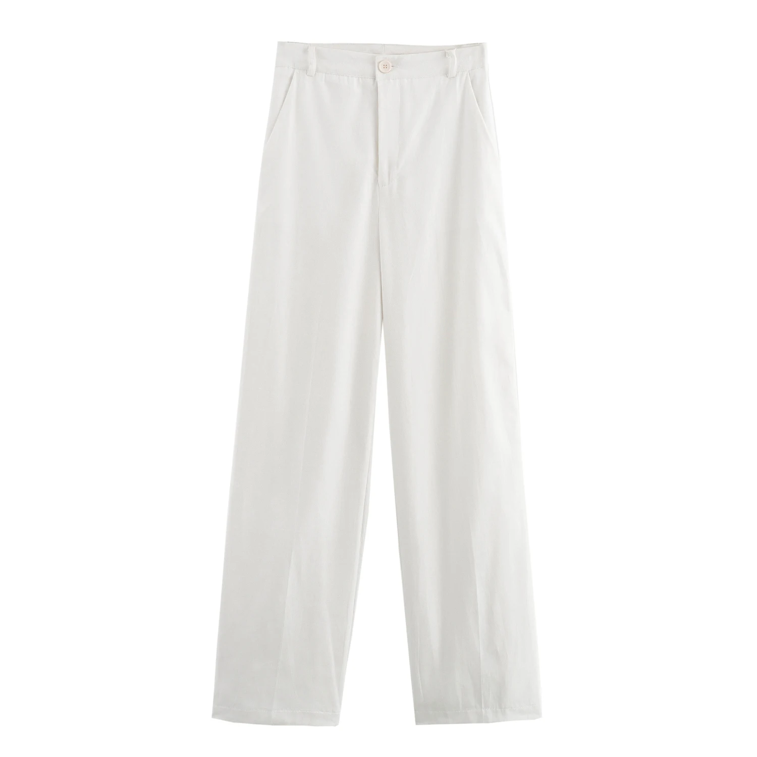 White color zipper fly hot sale casual fashion long pants trousers for women