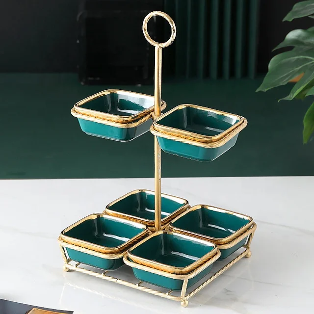 
Glazed ceramic dried fruit dish European style ceramic dessert dish Ceramic lattice string plate 