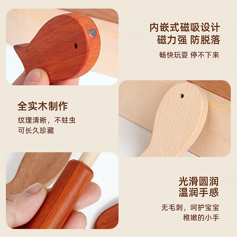 Kids Wooden Magnetic Fishing Game Fine Motor Skill Toy ABC Natural Color  Puzzle Montessori Letter Cognition Wooden Toys