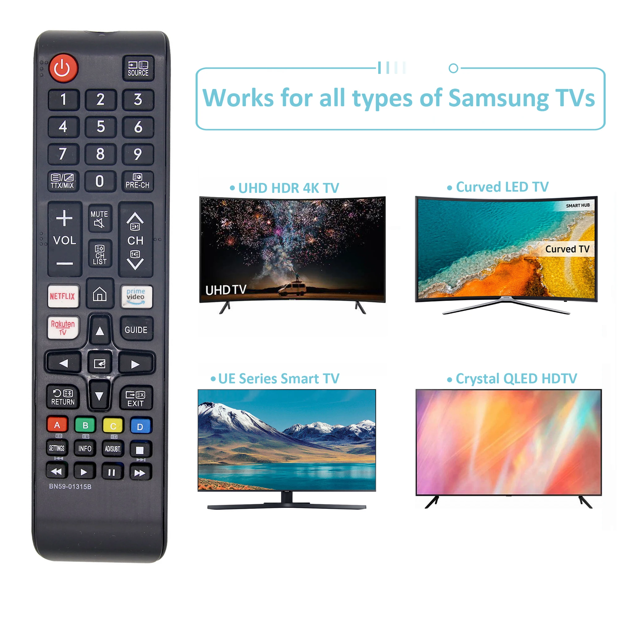 BN59-01315B Remote control Universal Replacement for Samsung LCD TV UE50RU7170U 7172U 7175U UE43RU7105 7179