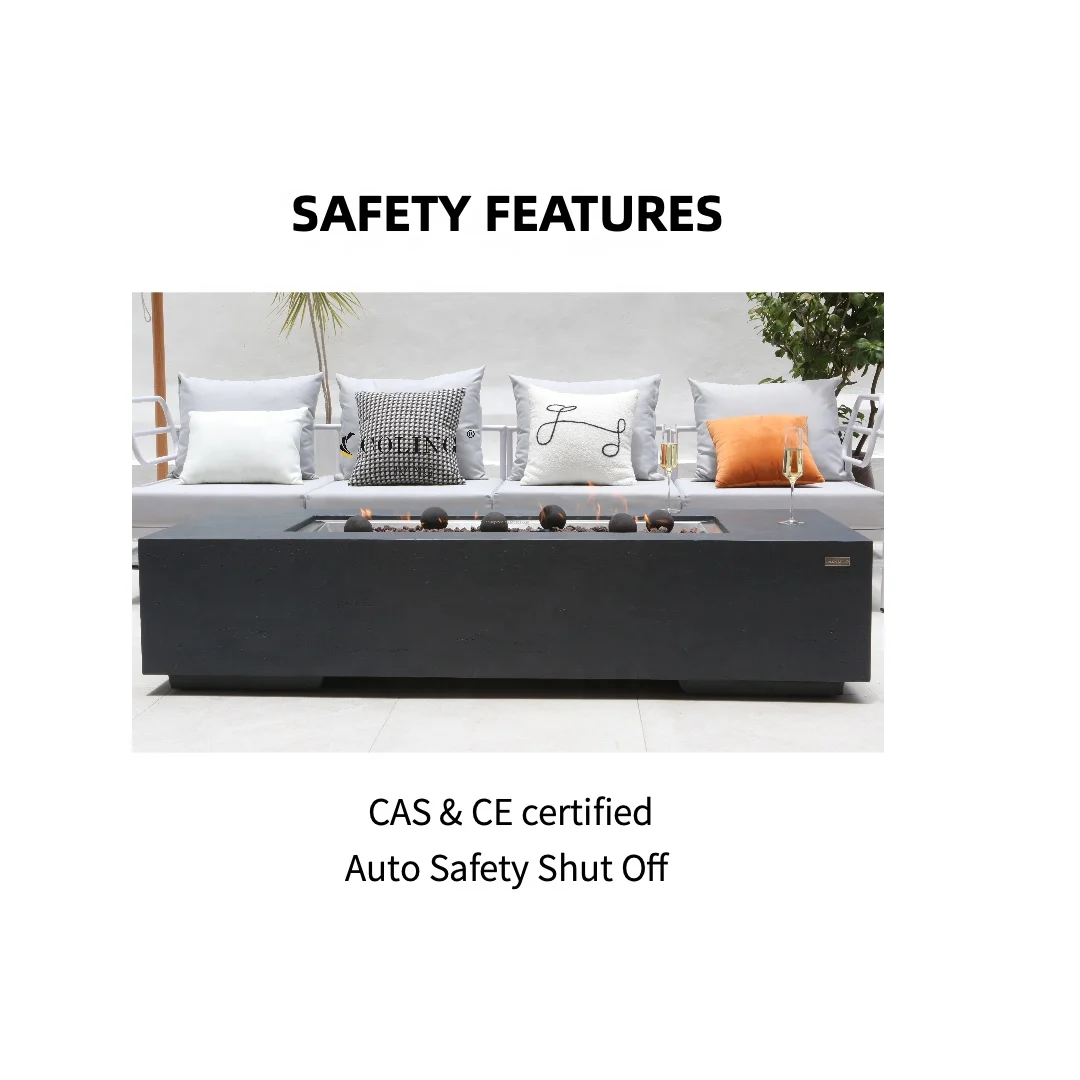 New P007 Premium Rectangular Cement Fire Pit Natural Gas fire table Square Concrete fire features