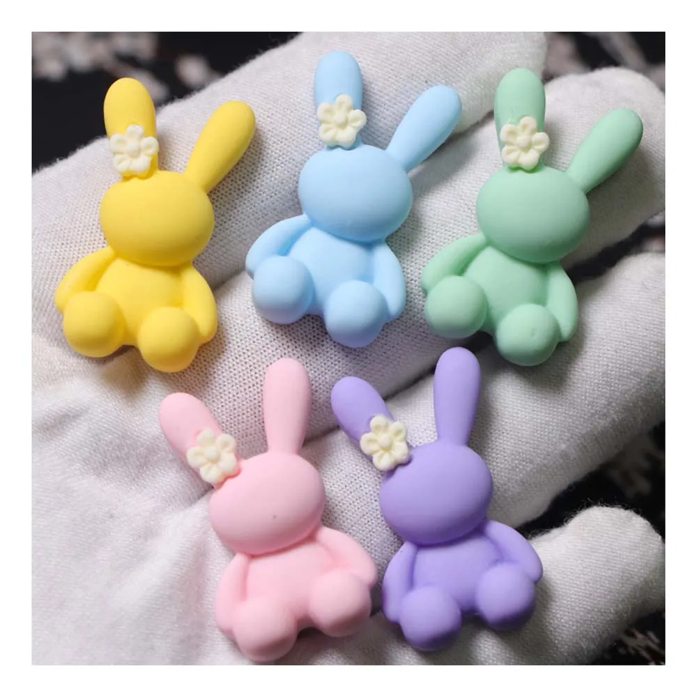 100Pcs Mini Cute Rabbit Flat Back Resin Flower Bunny Cabochon Art Supply Decoration Charm Craft Hair Bow Accessories