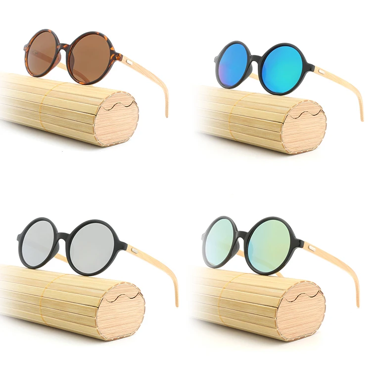 2023 Low cost round UV400 Sunglasses Mirror Bamboo Wooden Lenses Frame Sunglasses Custom Logo