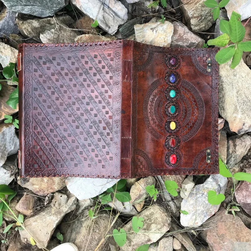 Leather Journal Book 7 Chakras Medieval Stone Embossed Handmade of Shadows Notebook Office Diary College Poetry Sketch Book