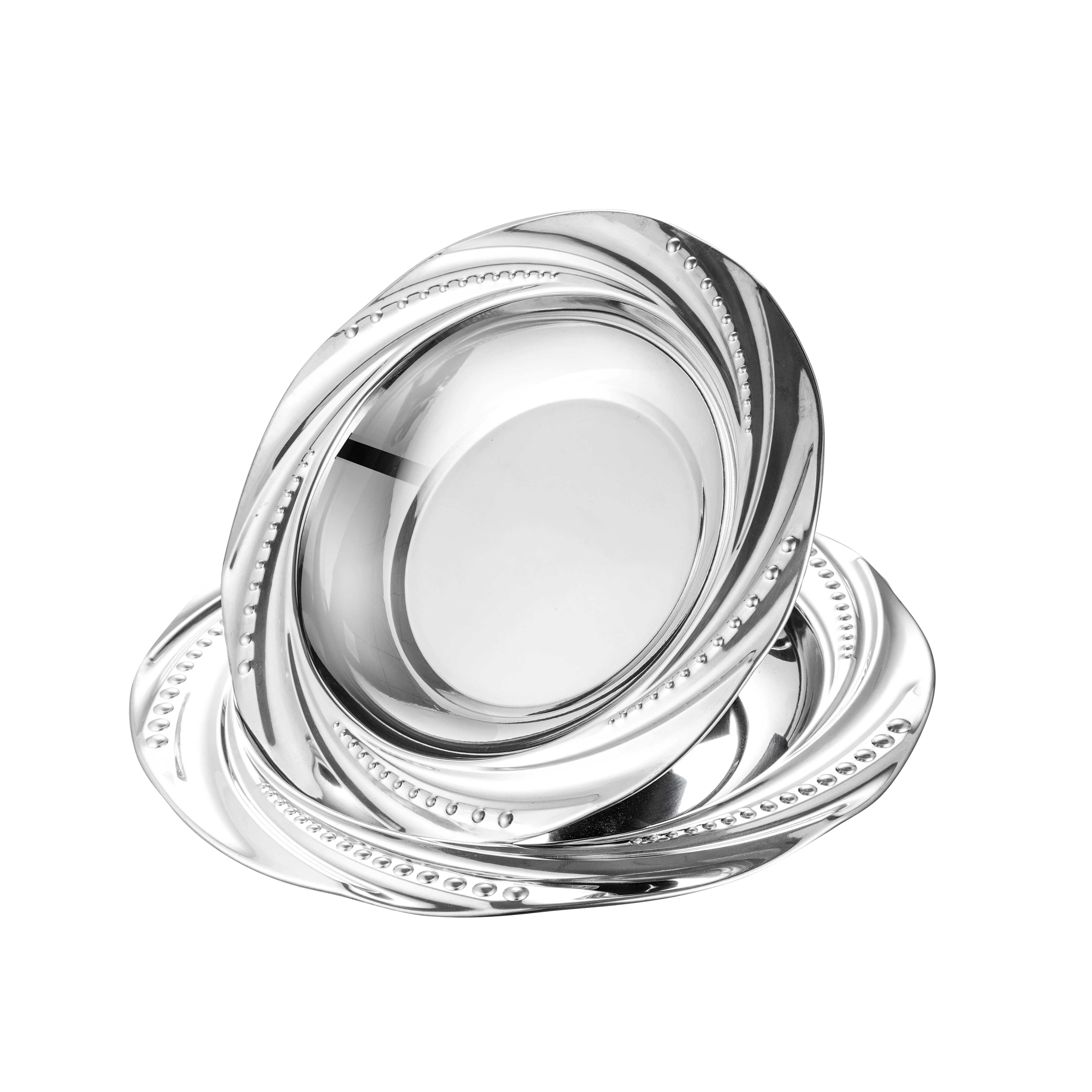 High Quality Round Stainless Steel Plate Big Food Serving Tray Charger Plate Dinner Plate With Cheap Price