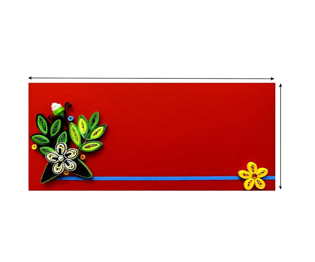 In Stock quality business invitation luxury Handmade 3D Quilling Red Shagun Envelope  Rectangular Shape Shower Gift