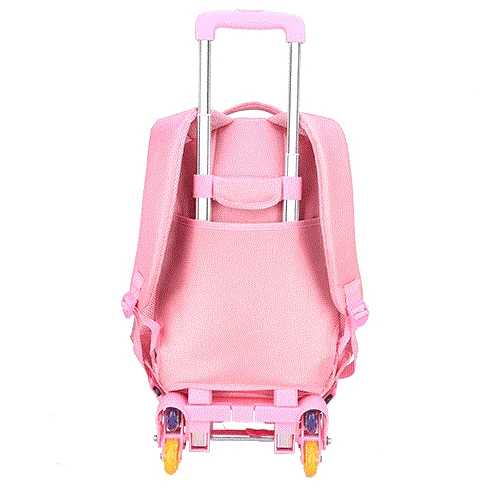 Large Capacity School Bag Trolley Children Girl Pink Fashion Kids School Bag and Lunch Bag Set with Wheels