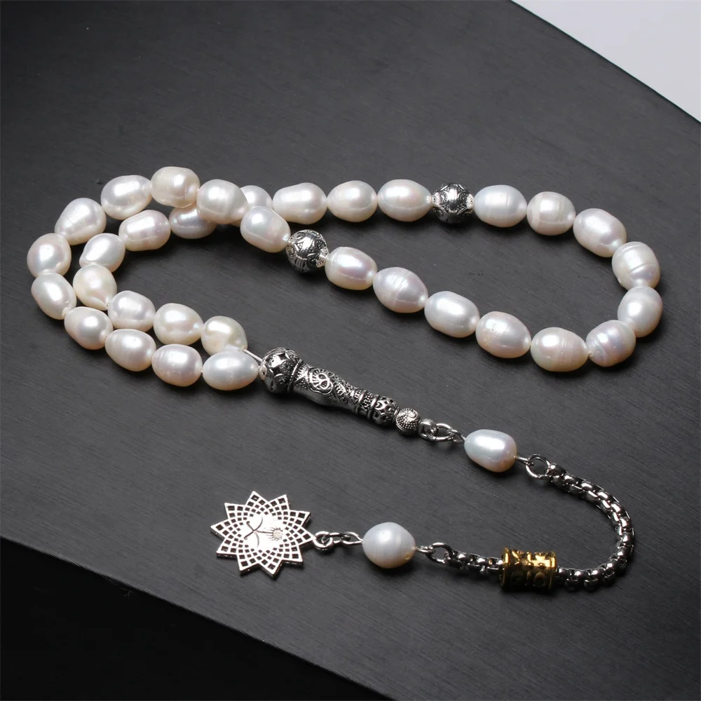 Natural pearl sibha high quality freshwater pearl 8-9mm size tasbeeh 33 Islamic Prayer Beads Tasbih Muslim Rosary tesbih
