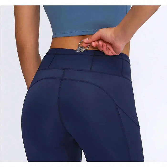 MKMN  Private logo test order Super soft nude leather fabric custom fit high waist yoga pants workout tights with pockets