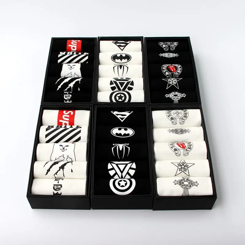 Оптовая цена, набор носков с мультяшным супергероем для мужчин и женщин, дизайнерские носки известного бренда с вышивкой sup, мужские и женские носки в коробке