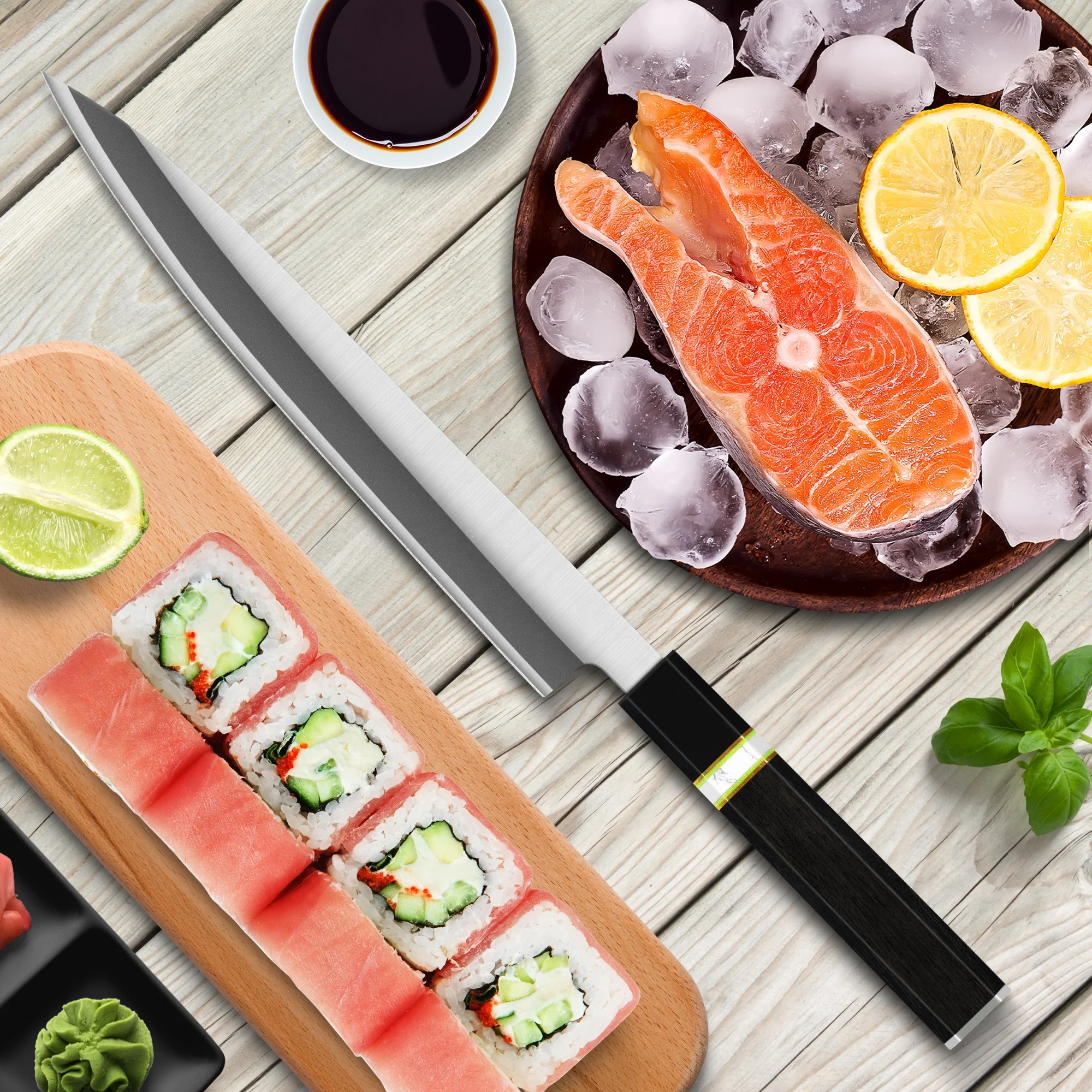 Japanese Octagonal Handle 10 inch high carbon 7cr17 steel salmon yanagiba sushi knives sashimi knife Buy for restaurant