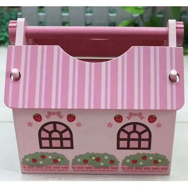 Hot Sale Pink Strawberry Wooden Tea Set and Cake Wooden toy kitchen set for Girls