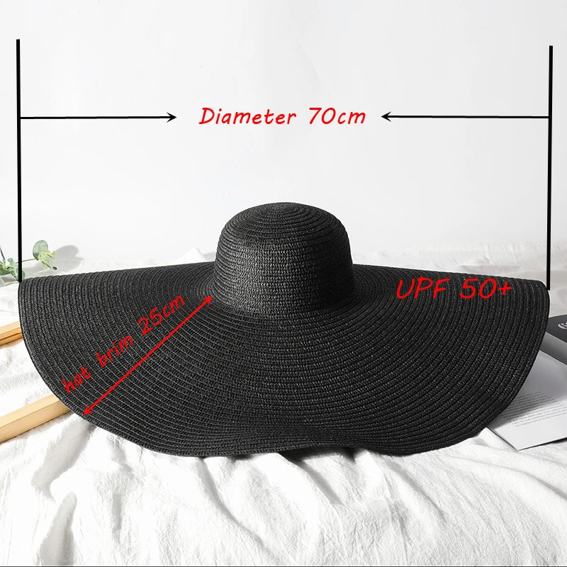 New Summer Broad Brim Beach Hat Wide Brim Resort Oversized Sun Hat Casual Foldable Panama Straw Hat Floppy