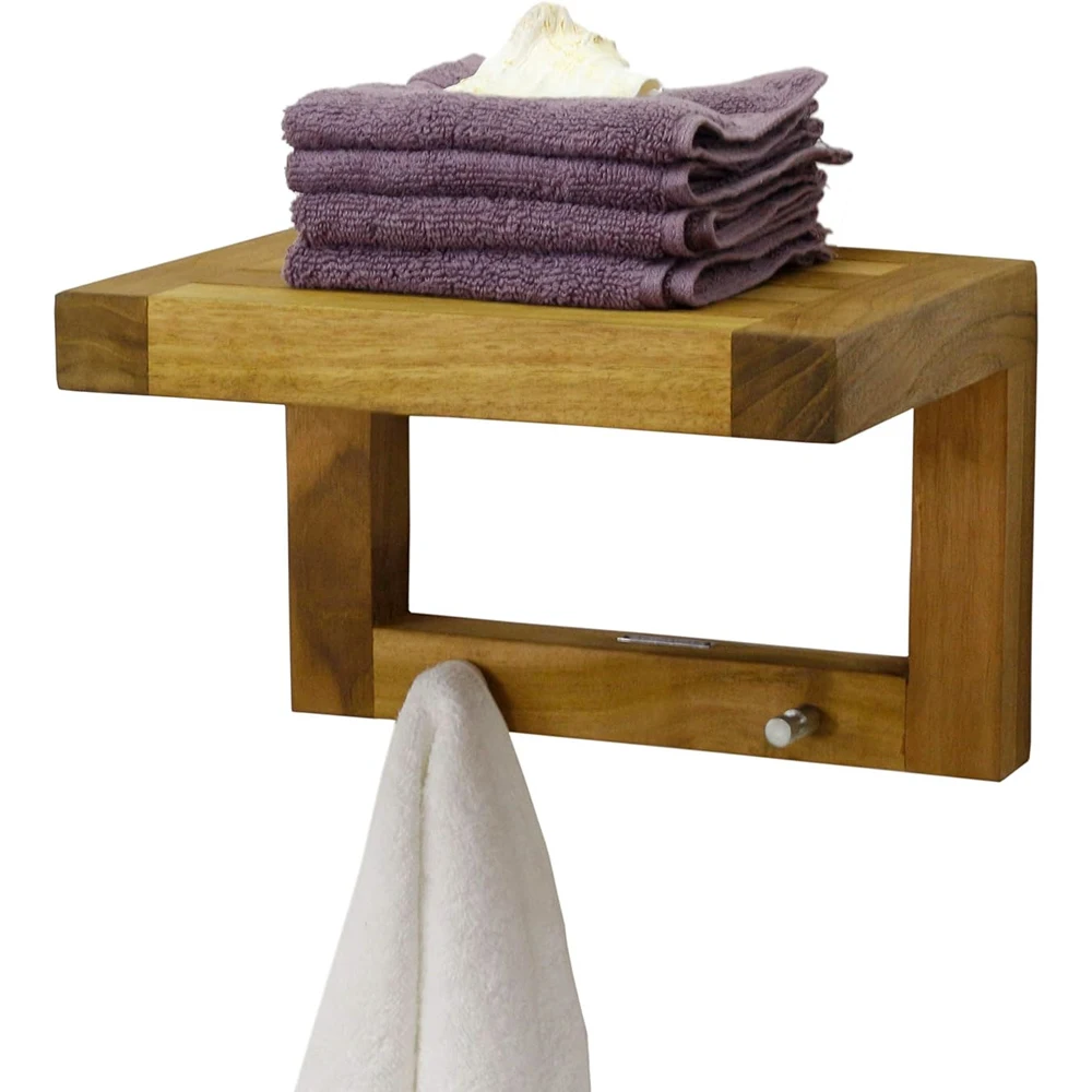 High Quality Wall Mounted Teak Wooden Bathroom Towel Hanger Rack