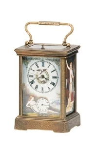 Large French Style Antique Gilt Brass Cased 8 Day Repeater Alarm Chiming Setting Calendar Week Date Function Travel Clock/Watch