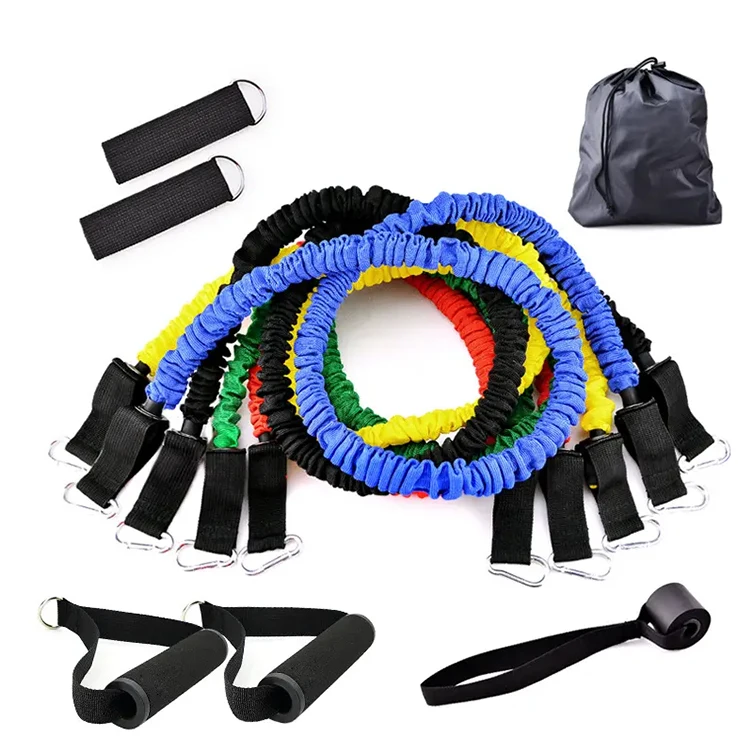 YETFUL Custom multi function colored fitness home equipment pull rope tube 11 pcs resistance band set with handle