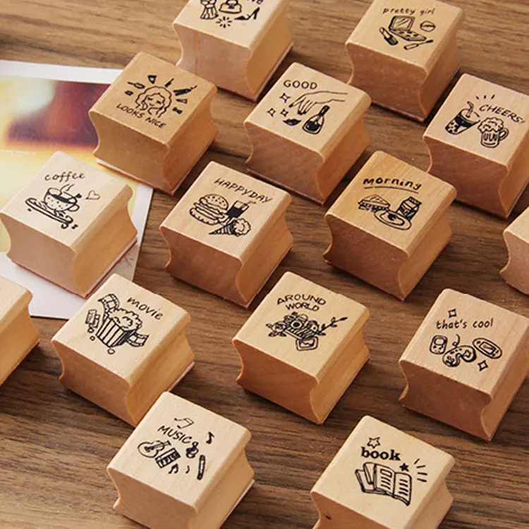 Custom Small Wooden Engrave Stamps Set for Children 4PCS/SET