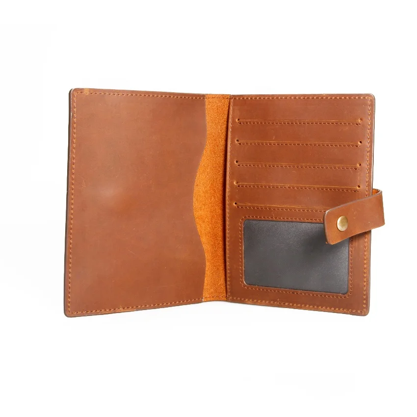 100% Real Vintage Crazy Horse Leather Travel Passport Holder for men