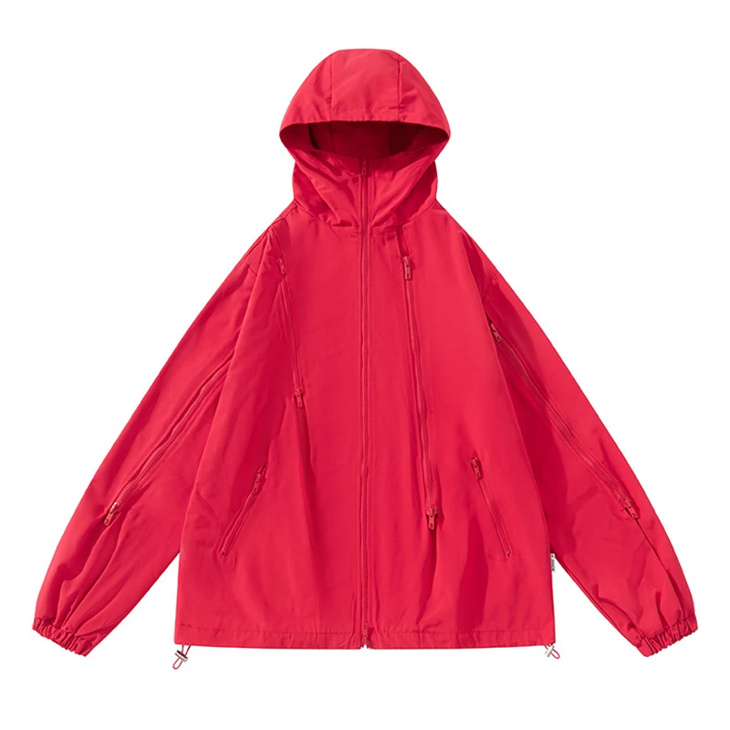 Custom Hooded Outdoor Loose Jacket Waterproof Seamless Multi Zipper Street Wear Lightweight Jacket