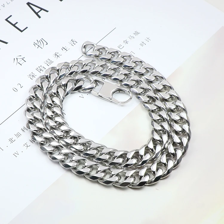 men chain necklace high finish diamond cut 10mm stainless steel cuban link chain necklace for men jewelry
