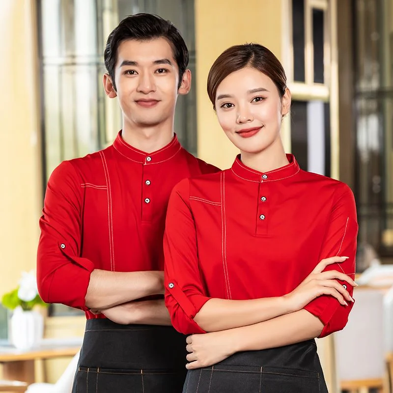 Polyester Spandex Catering Restaurant Coffee Bar Wait Staff Uniform Unisex Custom Logo Hotel Staff Uniform For Waiter Waitress