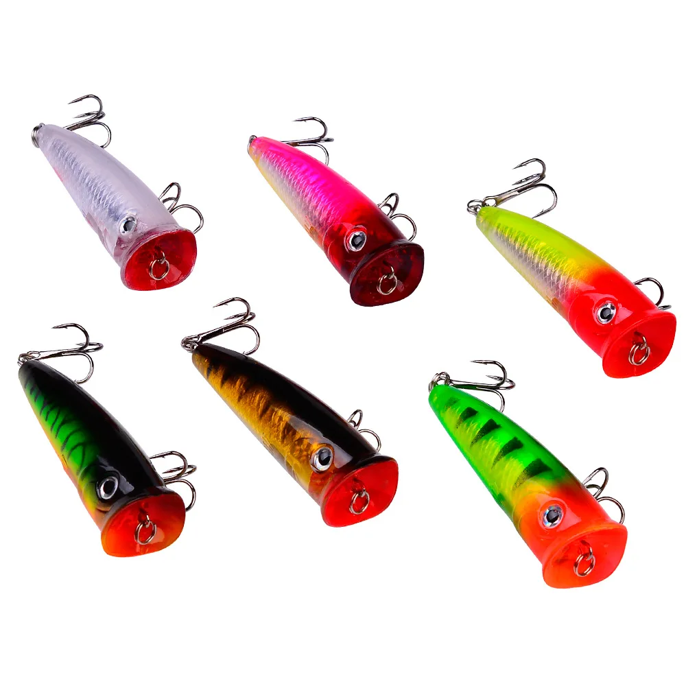 YIBAO 75mm Top Water Fishing Lure Popper with Treble Hooks Saltwater Topwater Hard Bod Artificial Bait Plastic Fishing Rig Lure