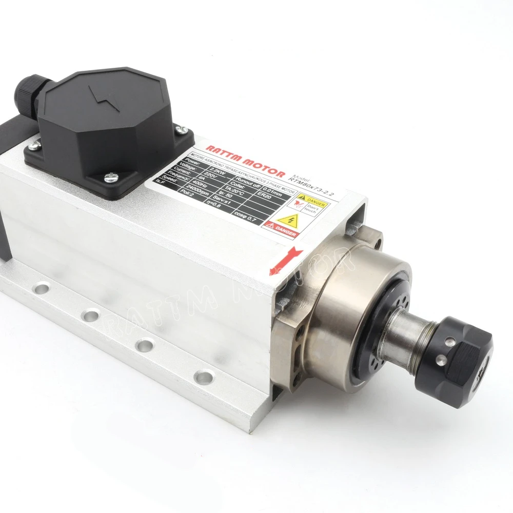 EU free VAT Square 2.2kw Air cooled spindle motor ER20 runout-off 0.01mm,220V,4 Ceramic bearing,CNC Engraving milling grind
