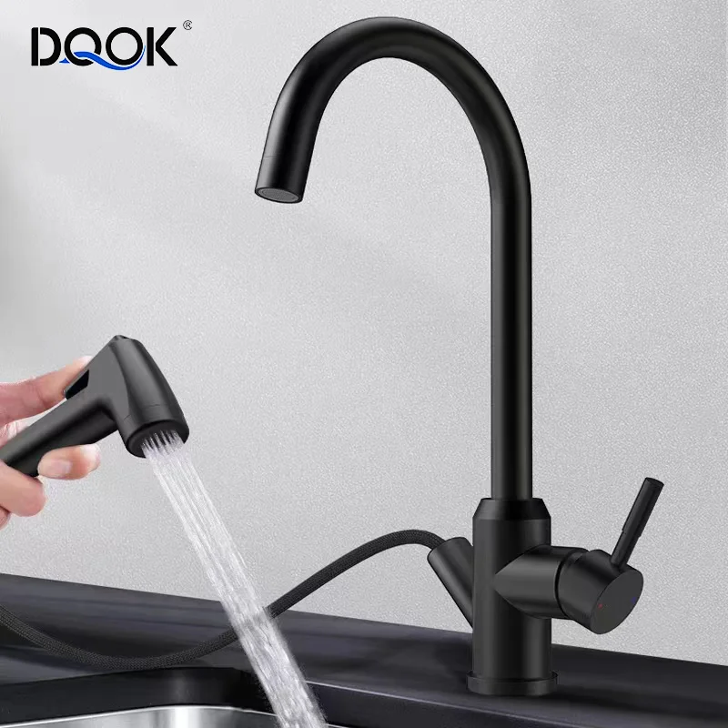 Automatic Switching 2 Functions Matte Black Kitchen Sink Taps Pull Out Sprayer Hot And Cold Kitchen Faucet