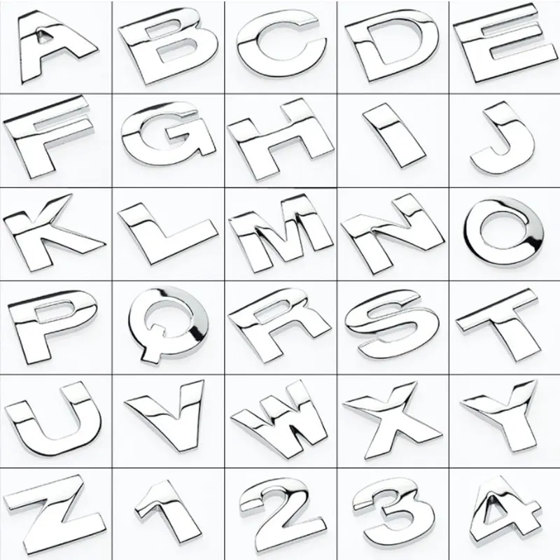 Solid metal car sticker with English alphanumeric car decal personality modification accessories body displacement tail mark