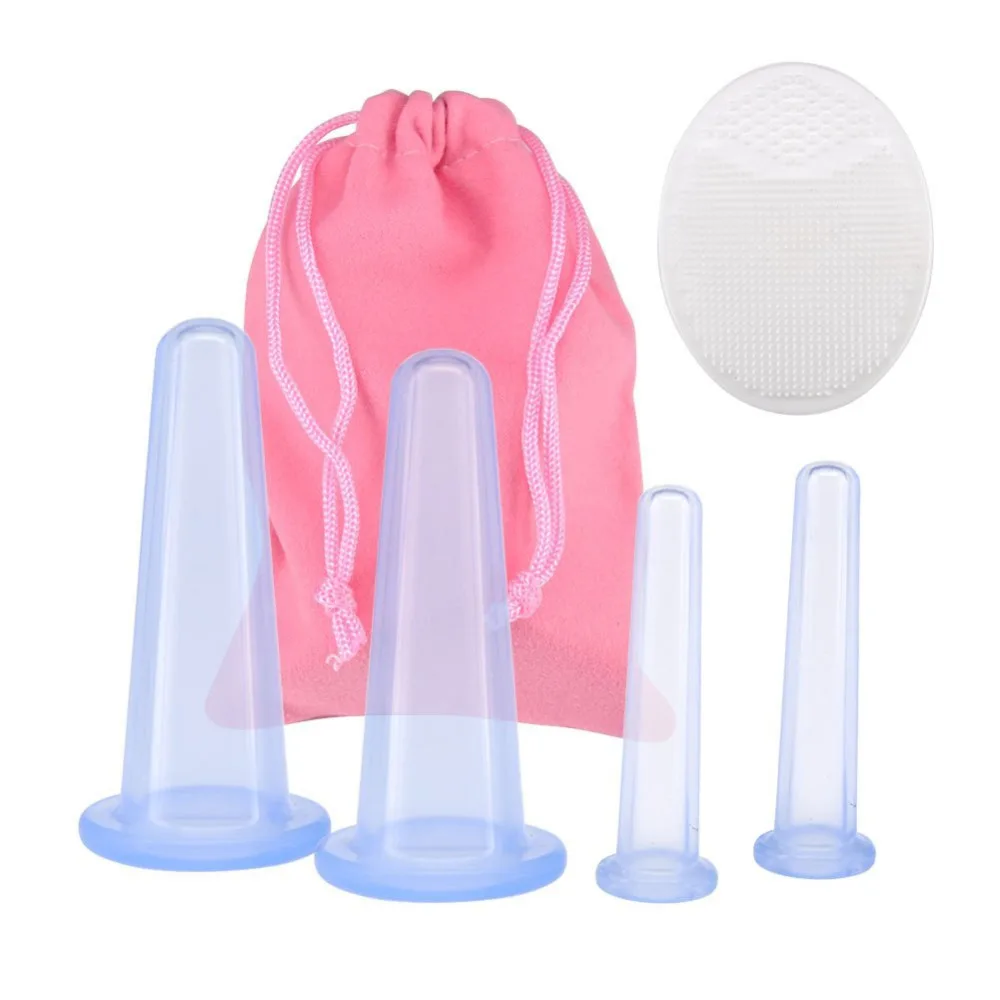 4PCS/Set Silicone Cupping Cup Set For Face Neck Back Eyes Massage Vacuum Cans Suction anti-cellulite massager Health Care Device
