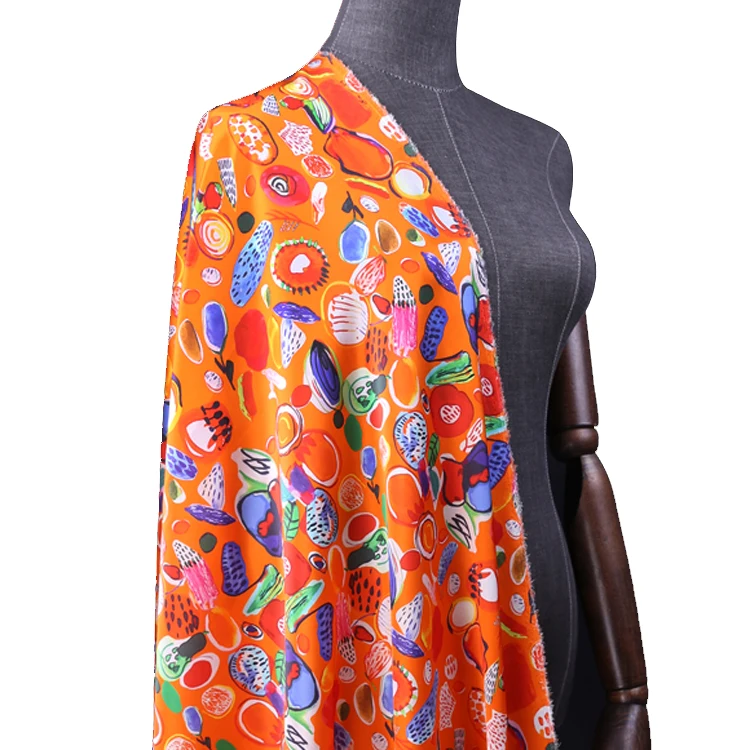 Готовая к отправке стрейчевая шелковая ткань Charmeues с цифровым принтом для платья и блузки