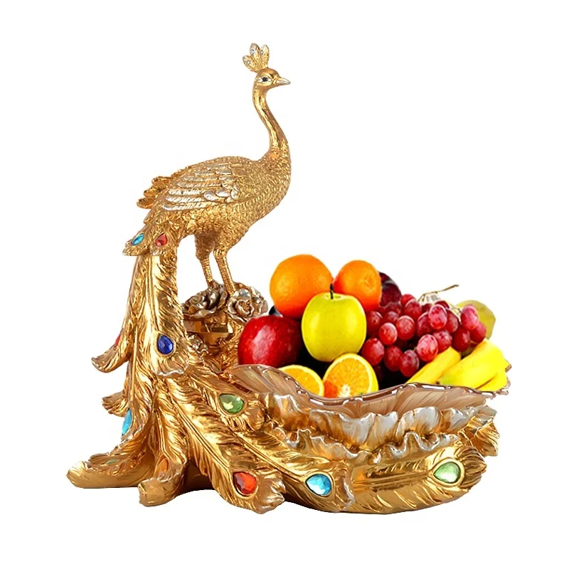 European Creative Fruit Bowl Peacock Home Furnishings Living Room Tea Table Shelf Decoration Glass Fruit Bowl Crafts